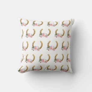 Coussin Fer à cheval et fleurs sur fond blanc