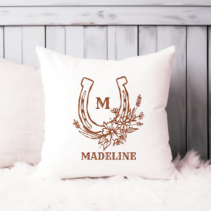 Coussin Fer à cheval floral Monogramme western country m