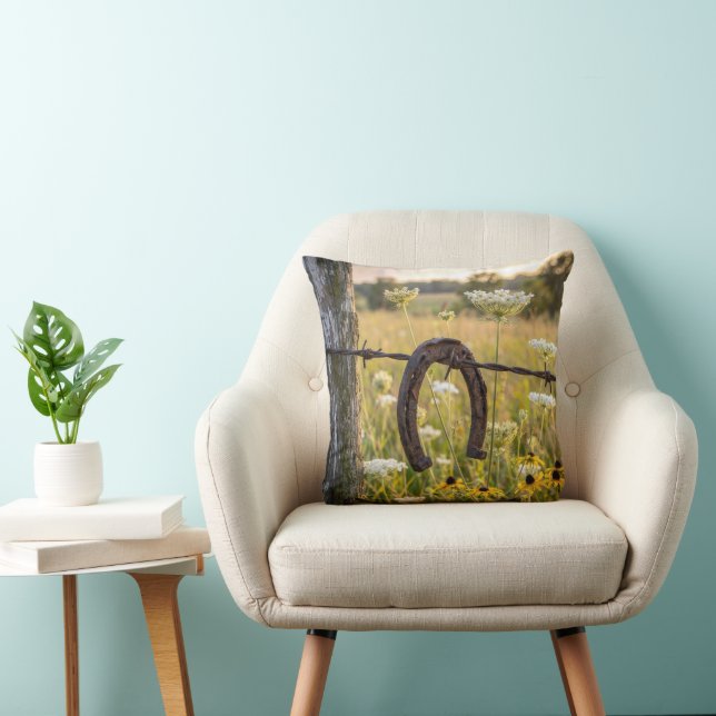 Coussin Fer à cheval rouillé sur une clôture de fil de fer (Chaise)