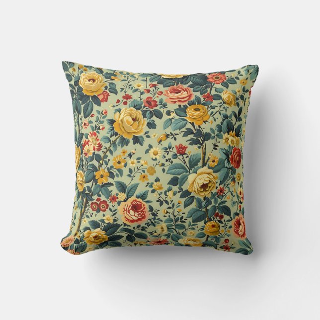 Coussin Ferme à la mode Fille élégante Floral Vert Rouge (Recto)