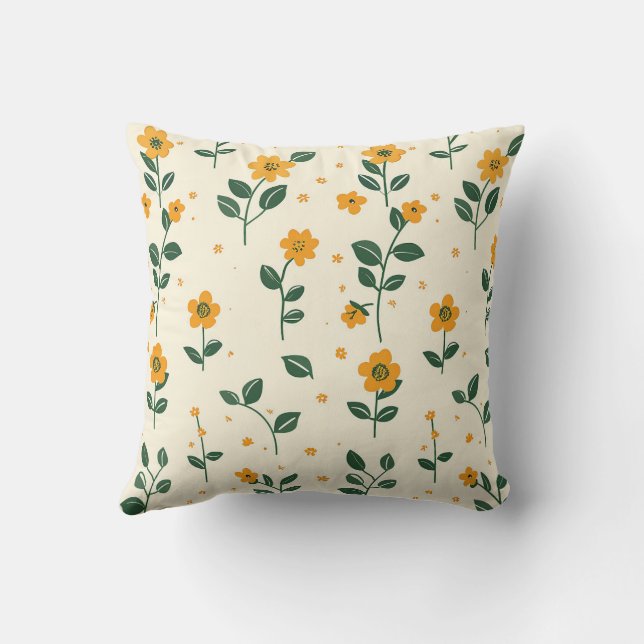 Coussin Ferme à la mode Fleurie girly stylée Vert Jaune (Verso)