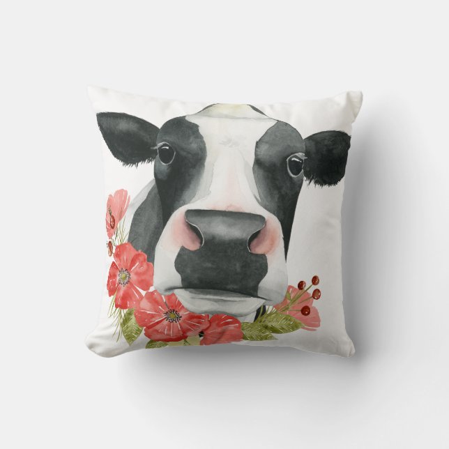 Coussin Ferme à pavot - Vache aux fleurs (Recto)