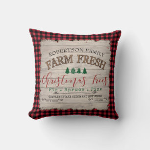Coussin Ferme Arbre de Noël Ferme Buffalo Plaid Family