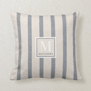 Coussin Ferme Beige et Pays Bleu Nom Monogramme