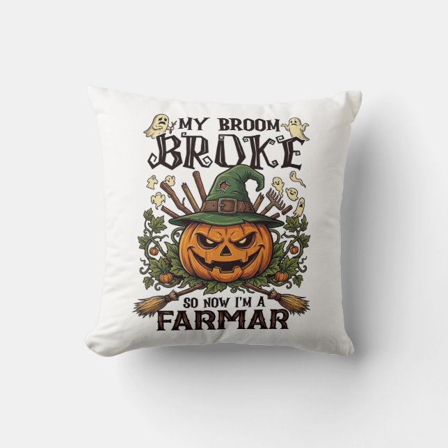 Coussin Ferme Broom Broke Citrouille d'Halloween Sorcière  (Recto)
