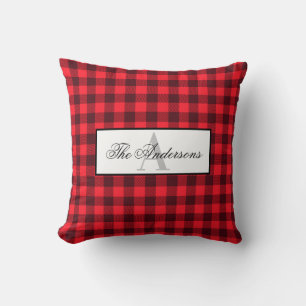 Coussin Ferme Buffalo Plaid Nom de famille et monogramme
