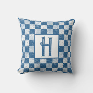 Coussin Ferme Chèques Rustiques, Monogramme, Bleu, Blanc