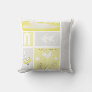 Coussin Ferme d'aqua jaune gris du milieu du siècle person