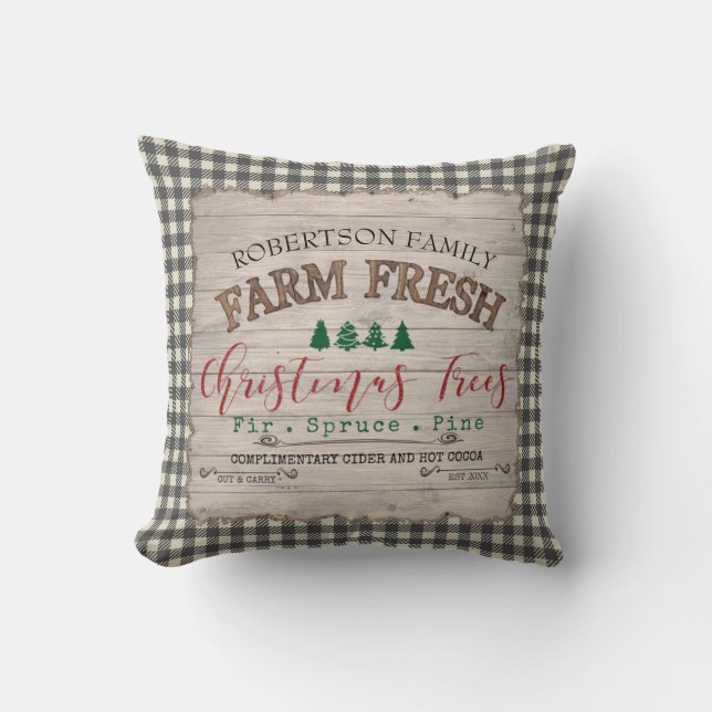 Coussin Ferme de Noël Arbre de Noël Famille Bois rustique (Recto)