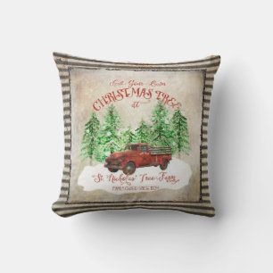 Coussin Ferme de Noël Arbre Ferme Camion rouge Vintage