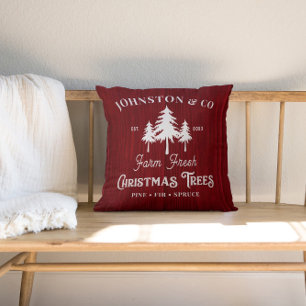 Coussin Ferme de Noël en Bois Rustique Rouge