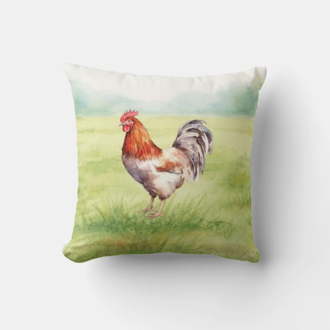 Coussin Ferme de poulets Maison Aquarelle (Recto)