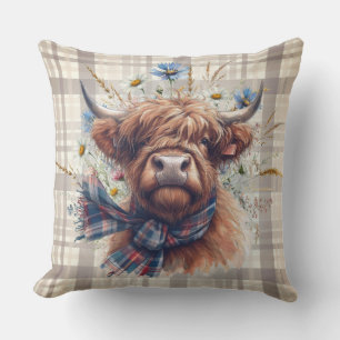Coussin Ferme de vaches Highland aquarelle
