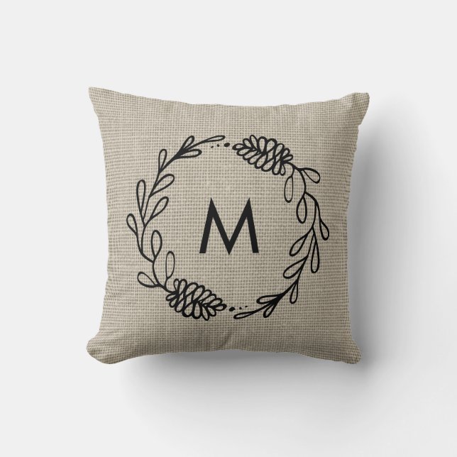 Coussin Ferme en pin rustique Laurier Cône de pin monogram (Recto)