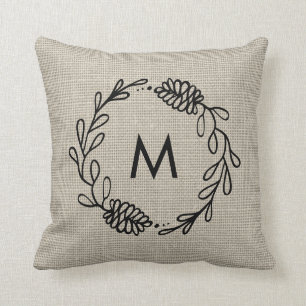 Coussin Ferme en pin rustique Laurier Cône de pin monogram