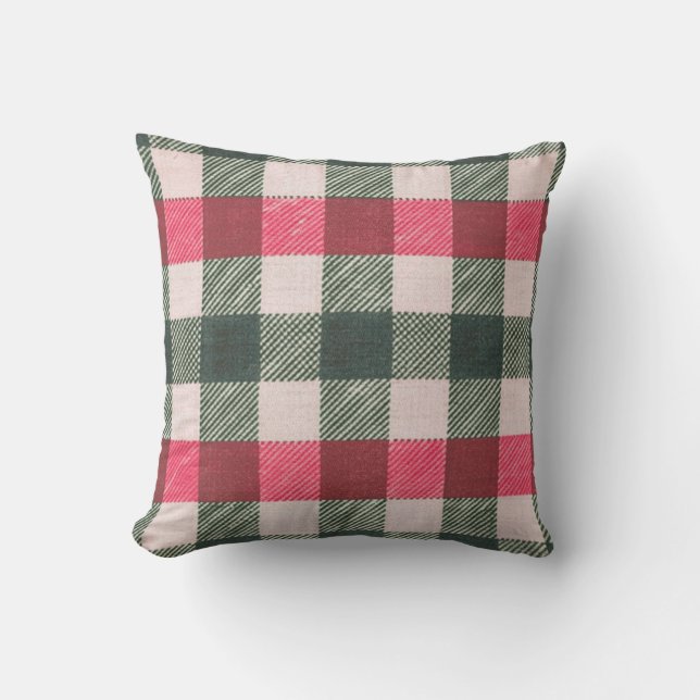 Coussin Ferme En vichy rouge et vert (Recto)