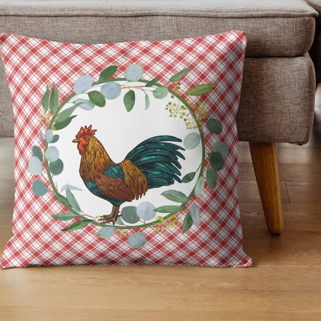 Coussin Ferme Eucalyptus Wreath & Rooster (Créateur téléchargé)