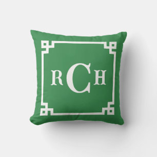 Coussin Ferme Green Reverse Chinoiserie Grec Key Monogramm