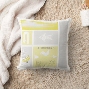 Coussin Ferme grise jaune aqua personnalisée du milieu du
