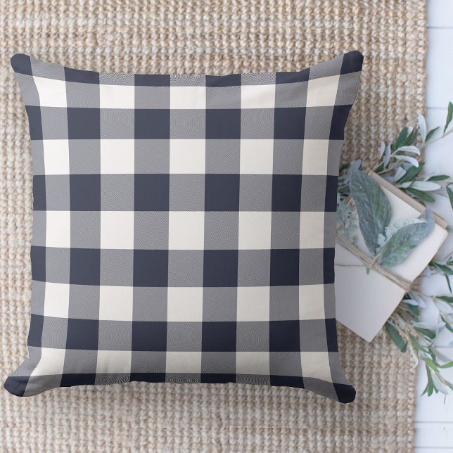 Coussin Ferme moderne Bleu & Blanc Buffalo Plaid Canapé (Modern farmhouse throw pillow blue and white buffalo plaid couch pillow )