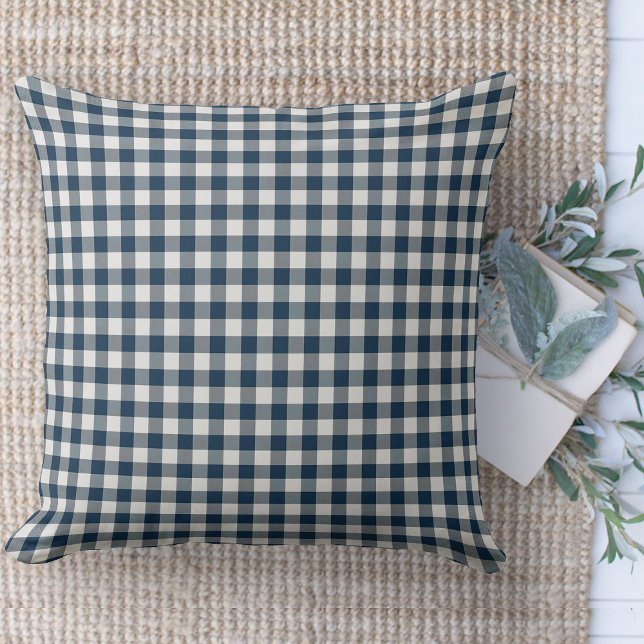 Coussin Ferme Moderne Bleu Et Blanc En vichy Canapé (Modern farmhouse throw pillow blue and white gingham plaid couch pillow )