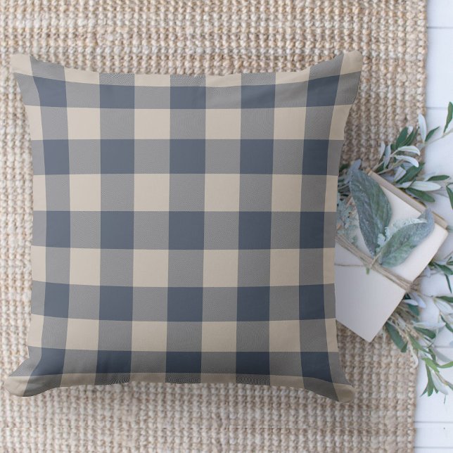 Coussin Ferme moderne Bleu et Boeuf Buffalo Plaid Canapé (Modern farmhouse throw pillow blue and beige buffalo plaid couch pillow )