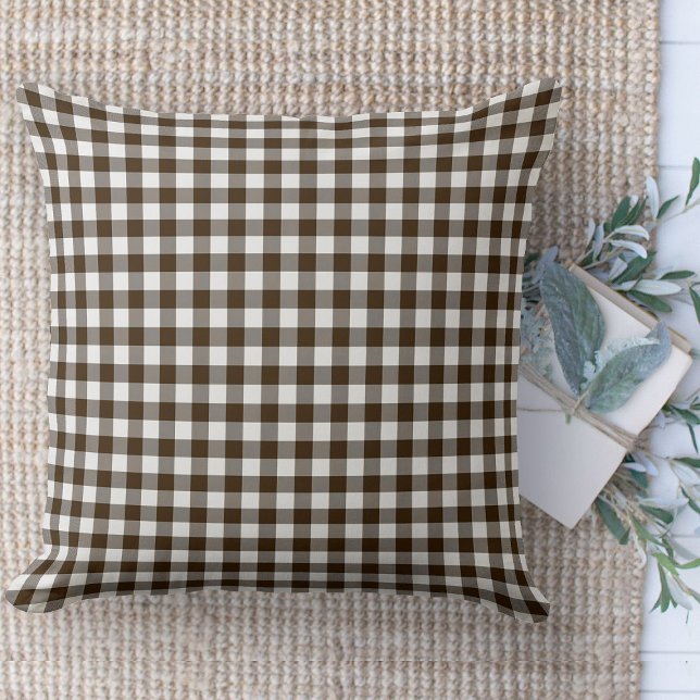 Coussin Ferme moderne Brown & blanc En vichy canapé (throw pillow farmhouse pillows country brown and white gingham plaid throw pillow )