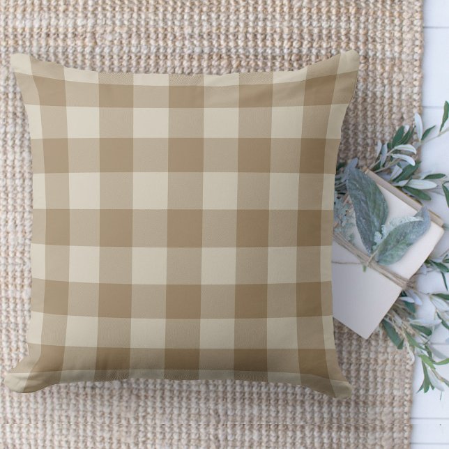 Coussin Ferme moderne Brown & Buffalo beige Plaid (Modern farmhouse throw pillow tan and beige buffalo plaid couch pillow )