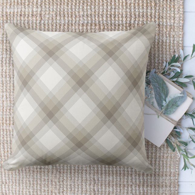 Coussin Ferme moderne Brown Buffalo Plaid Canapé (Modern farmhouse throw pillow tan and beige buffalo plaid couch pillow )