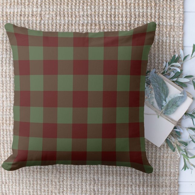 Coussin Ferme Moderne Chalet Vert Et Rouge Buffalo Plaid (Modern farmhouse throw pillow green and red buffalo plaid couch pillow )