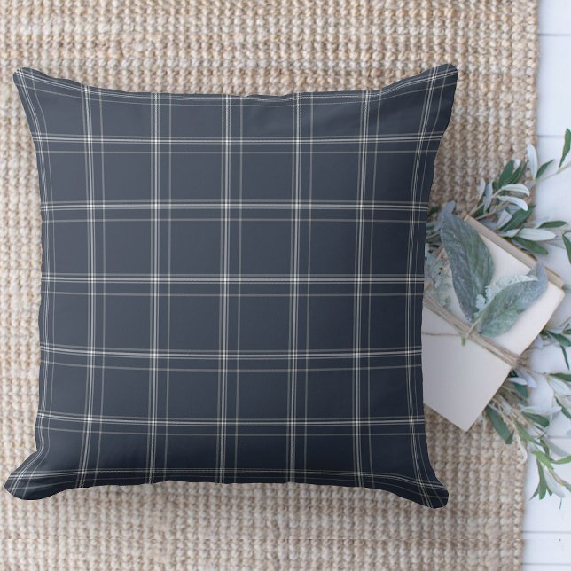 Coussin Ferme Moderne Couche Plaid Bleu Et Blanc (throw pillow farmhouse pillows country plaid throw pillow  blue)