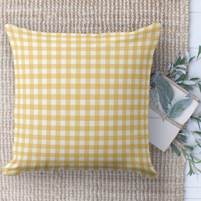 Coussin Ferme moderne Jaune & Blanc En vichy Pépinière (throw pillow farmhouse pillows country yellow and white gingham plaid throw pillow )
