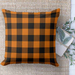 Coussin Ferme moderne Orange & Buffalo noir Plaid