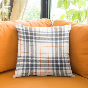 Coussin Ferme moderne Rustique Bleu Orange Tartan Plaid