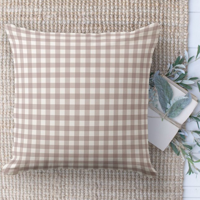 Coussin Ferme moderne Tan & White En vichy Canapé (throw pillow farmhouse pillows country tan and white gingham plaid throw pillow )