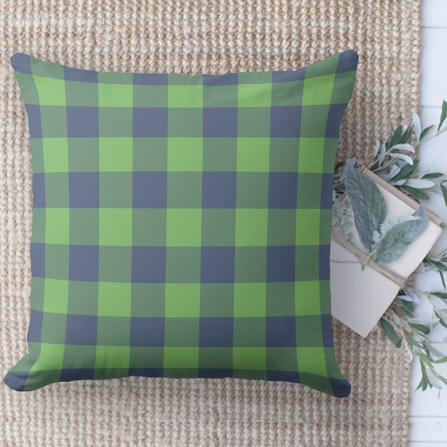 Coussin Ferme moderne Vert & Bleu Buffalo Plaid Canapé (Modern farmhouse throw pillow green and blue buffalo plaid couch pillow )