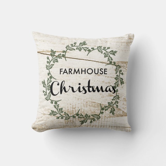 Coussin Ferme moderne Wreath de Noël Bois rustique (Recto)