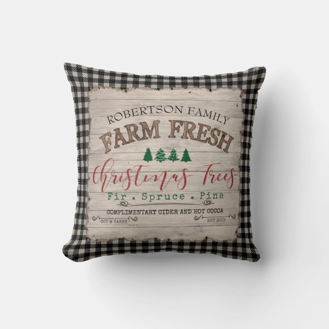 Coussin Ferme Noël Buffalo Plaid Tree Famille agricole (Recto)
