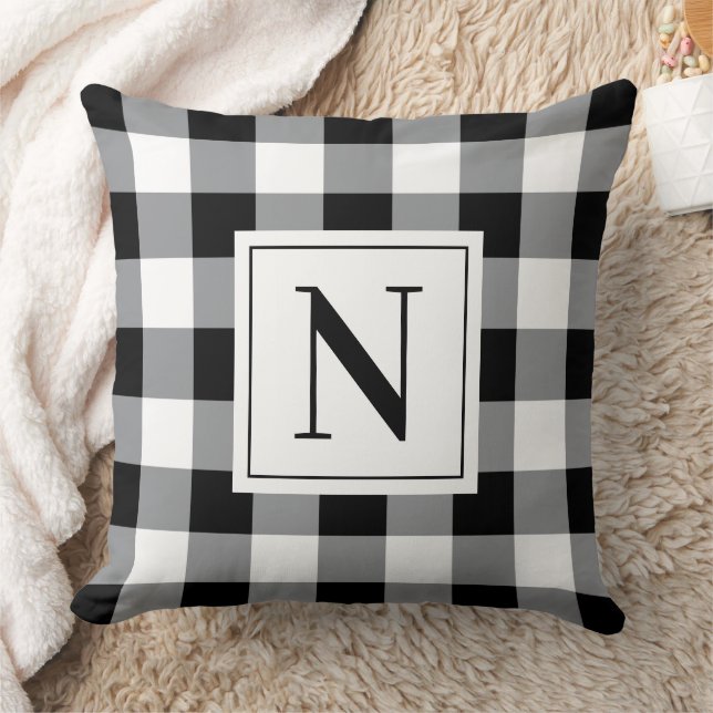 Coussin Ferme Noir En vichy Vérifier Monogramme Plaid (Couverture)