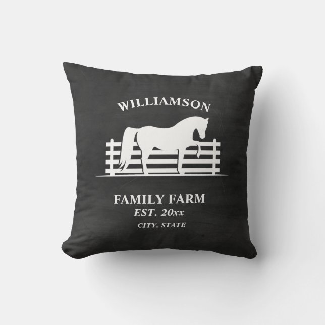 Coussin Ferme Ranch Cheval Tableau Noir Blanc Famille  (Recto)