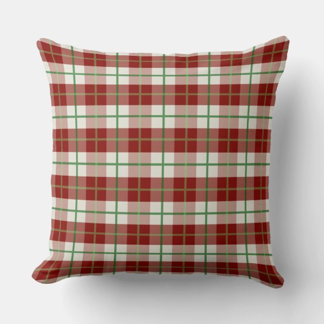 Coussin Ferme Russe Vert Rouge Noël Check Plaid (Recto)