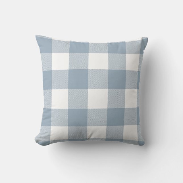 Coussin Ferme Rustique Bleu Gris Buffalo Carreaux (Recto)