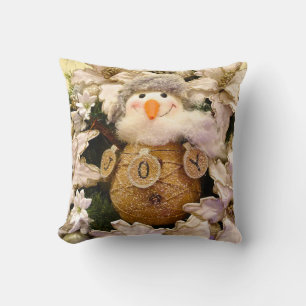 Coussin Ferme Rustique Burlap Snowman Poinsettia vacances