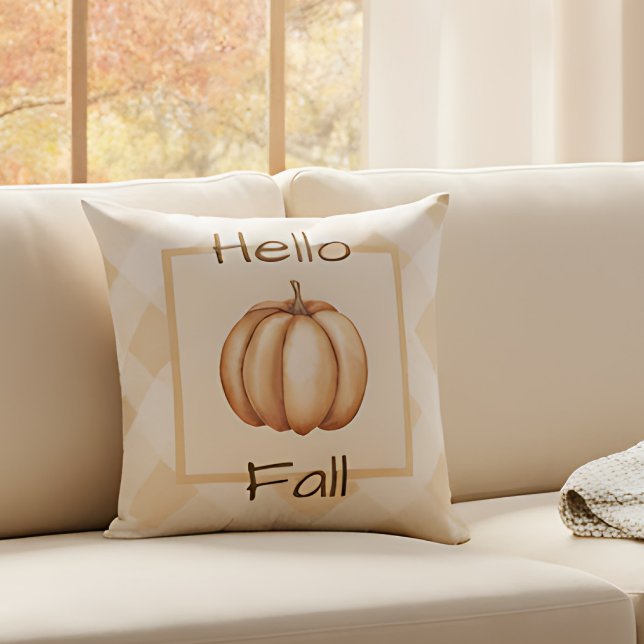Coussin Ferme Rustique Citrouille Automne Accueil Décor Ac (Autumn pumpkin pillow on a cozy living room sofa.)