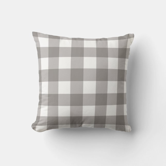 Coussin Ferme Rustique Gris & Blanc Buffalo Carreaux à car (Recto)