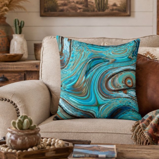 Coussin ferme teinte bleu sarcelle tourbillons de bois tur (farmhouse teal blue Woodgrain turquoise swirls Outdoor Pillow)