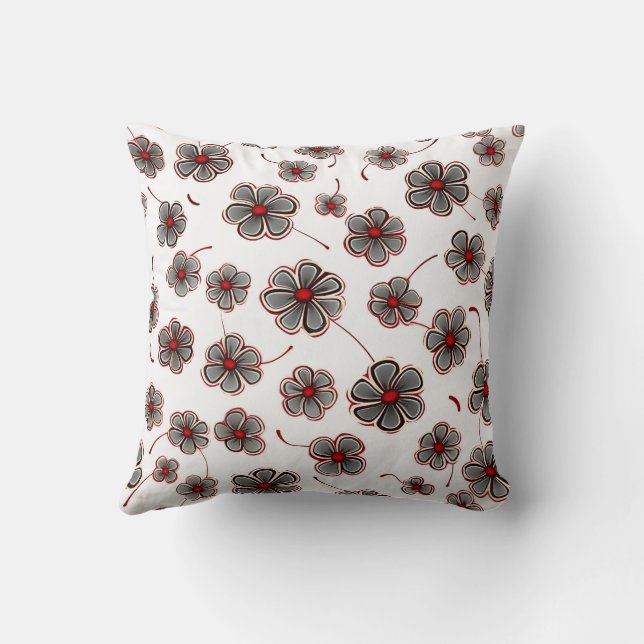 Coussin Ferme tendance Stylish Girly Floral Red Grey (Verso)