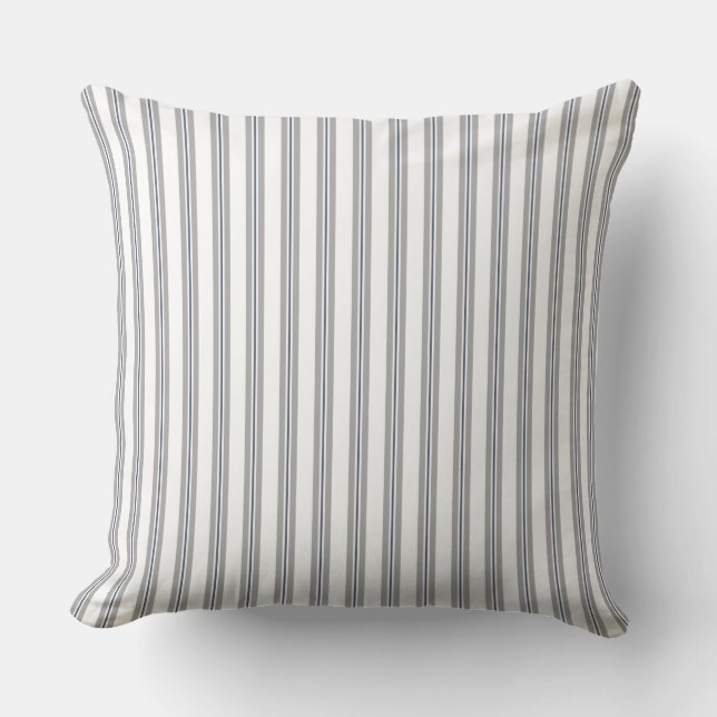 Coussin Ferme Vintage French Ticking Gris Bleu Gris (Recto)