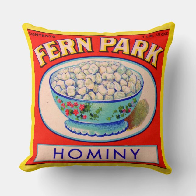 Coussin Fern Park 1930 Hominy grits étiquette print (Recto)
