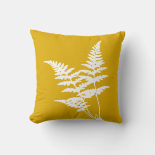 Coussin Ferne blanche élégante moderne sur moutarde jaune
